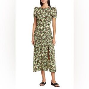 NWT! AFRM Green Garden Jamie Print Open Back Short Sleeve Dress - Size Small